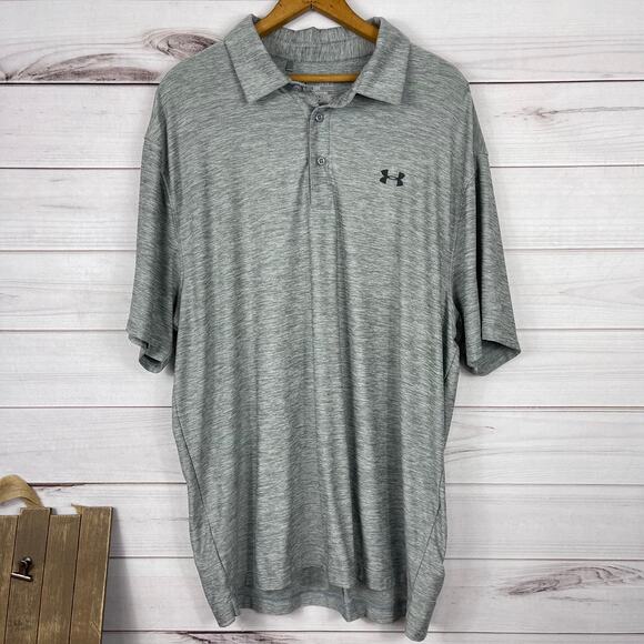 Men's‎ Under Armour Heathered Gray Heat Gear Short Sleeve Polo Loose Fit Size XL - Picture 1 of 6